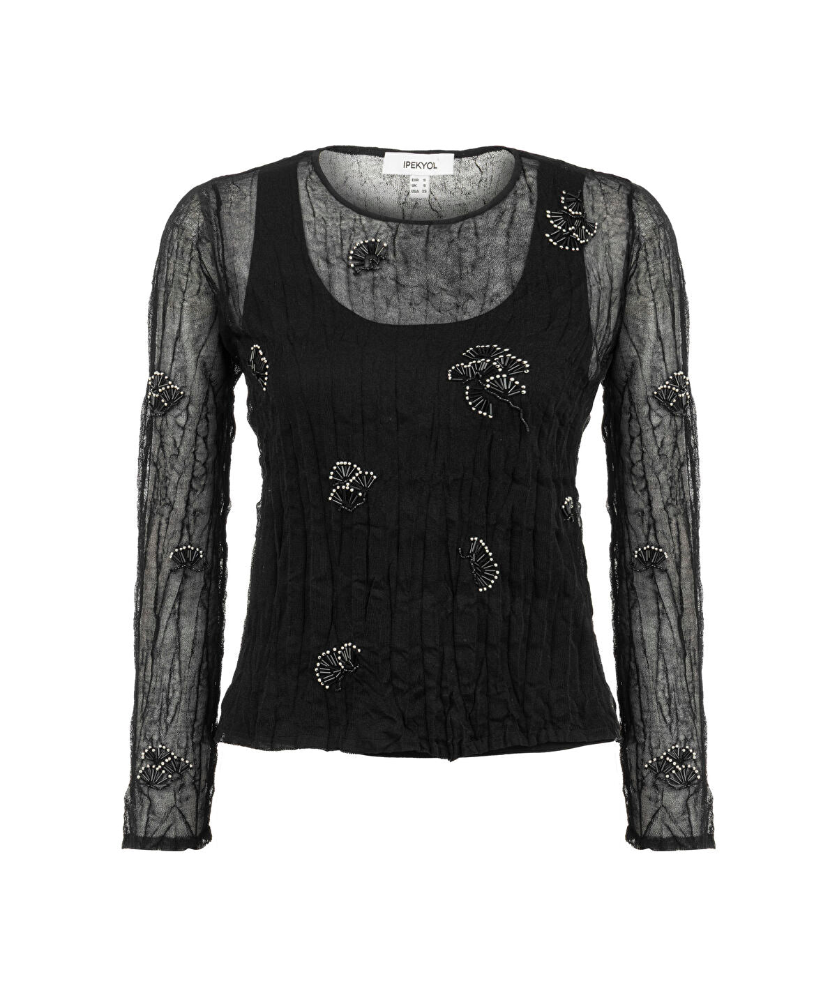 Embroidered Sheer Knit Top