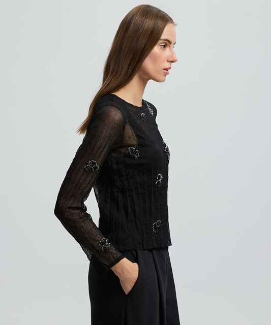 Embroidered Sheer Knit Top