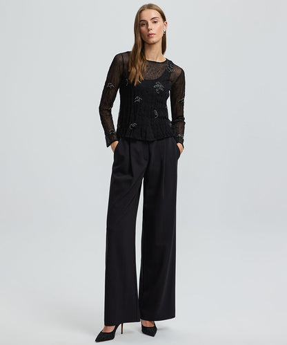 Embroidered Sheer Knit Top