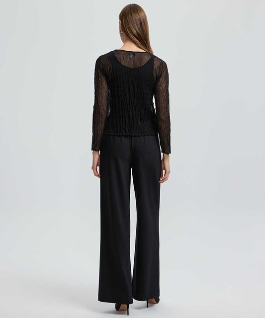 Embroidered Sheer Knit Top