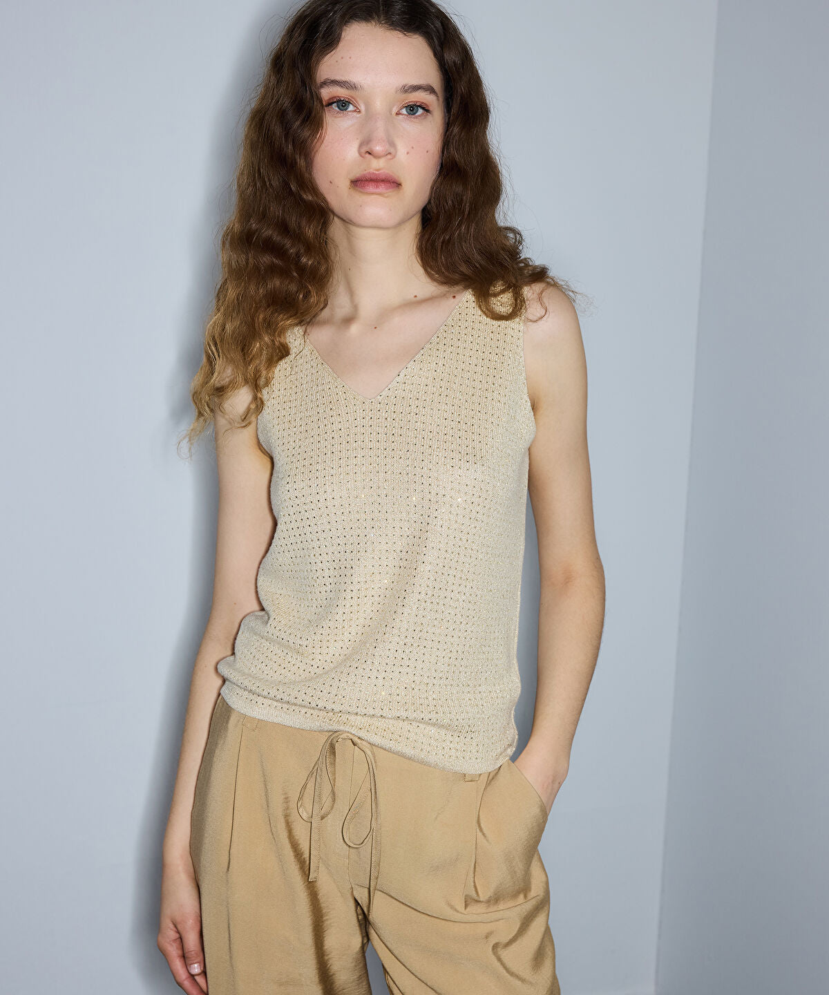 Zoomed Lurex Knit Top with Rhinestones