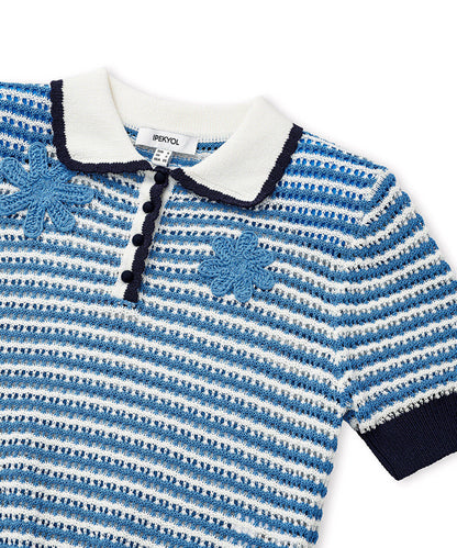 Openwork Knit Top with Crochet Applique
