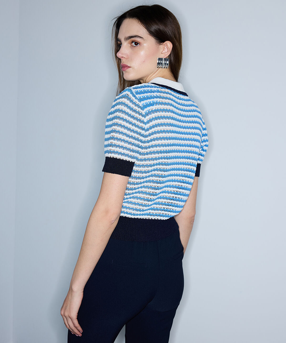 Zoomed Openwork Knit Top with Crochet Applique