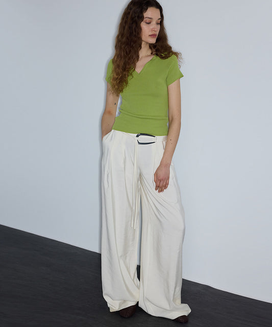 Ribbed Polo Knit Top