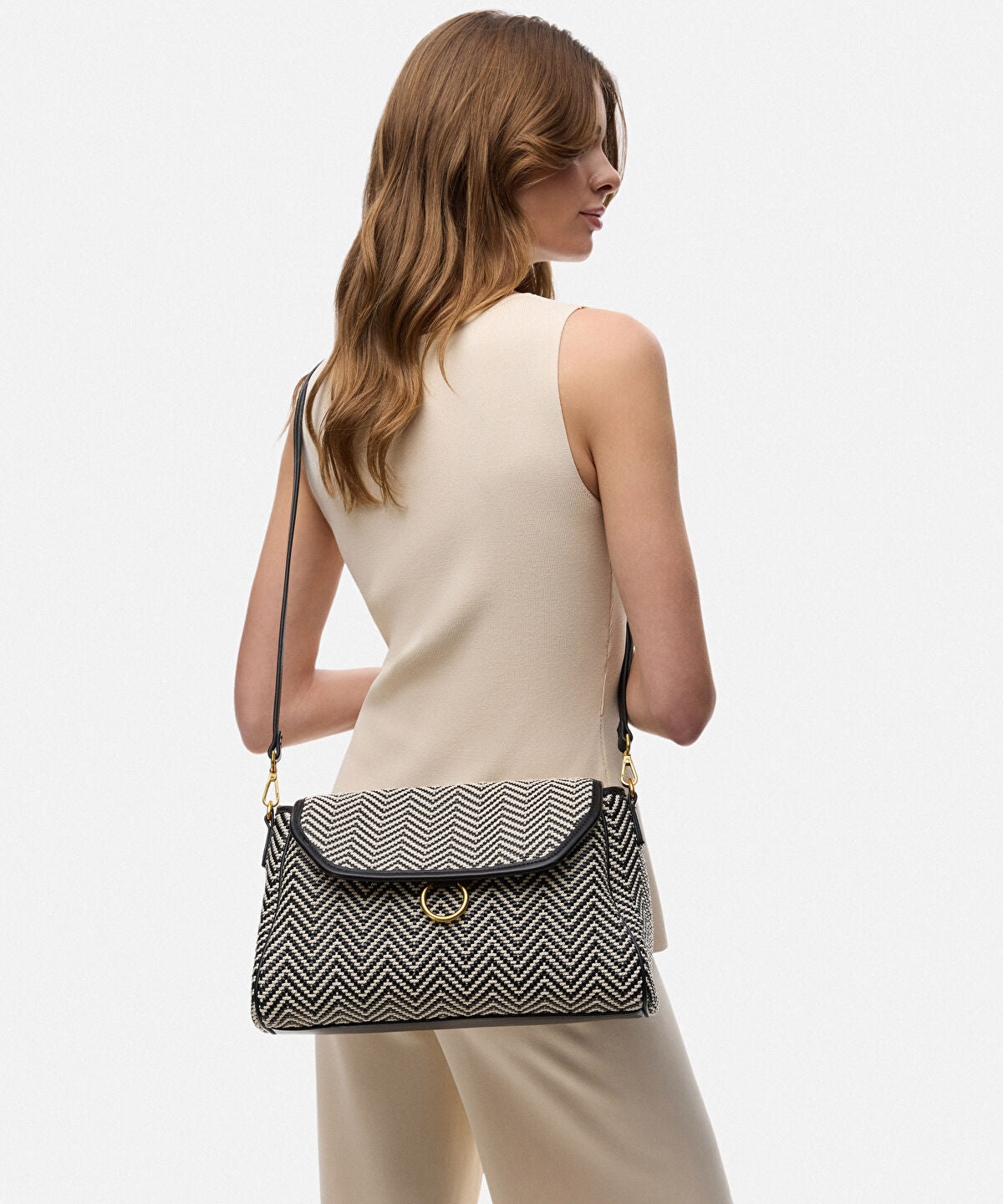 Zoomed Woven Flap Shoulder Bag
