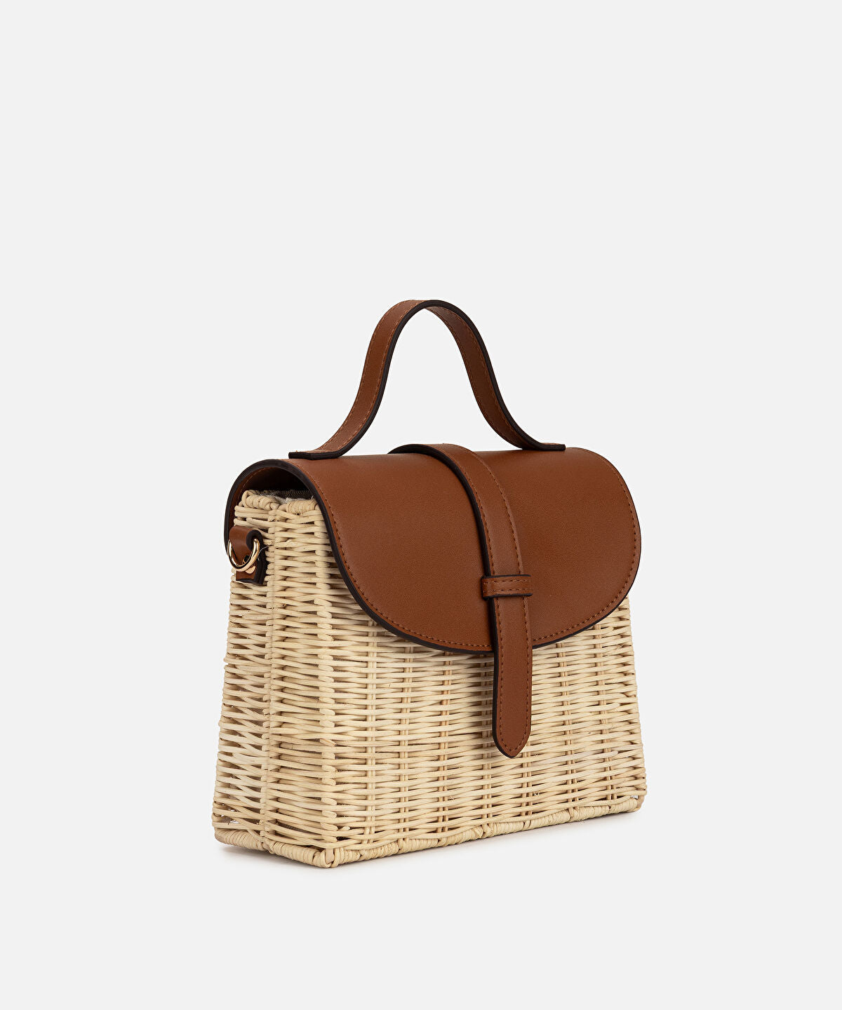 Zoomed Contrast Flap Rattan Bag