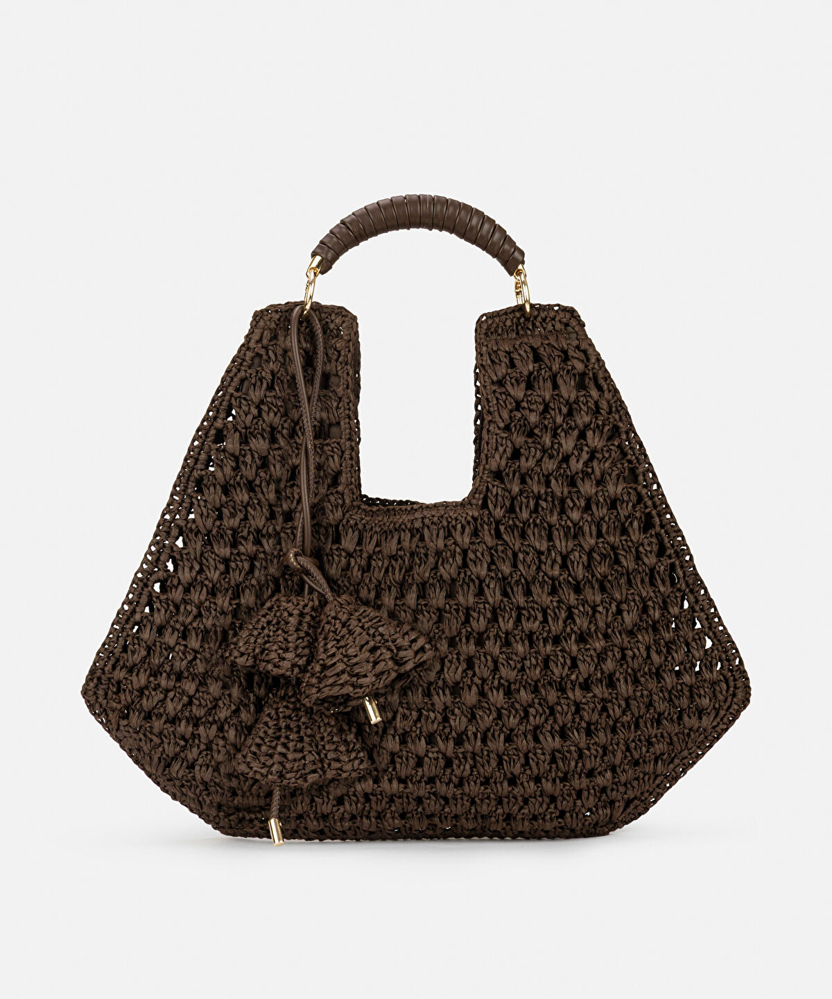 Zoomed Contrast Handle Straw Effect Bag