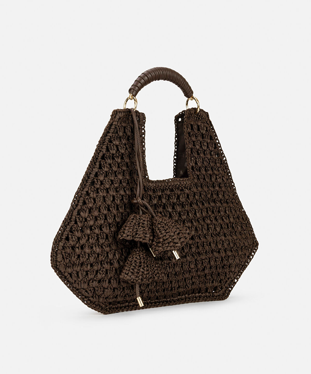 Zoomed Contrast Handle Straw Effect Bag