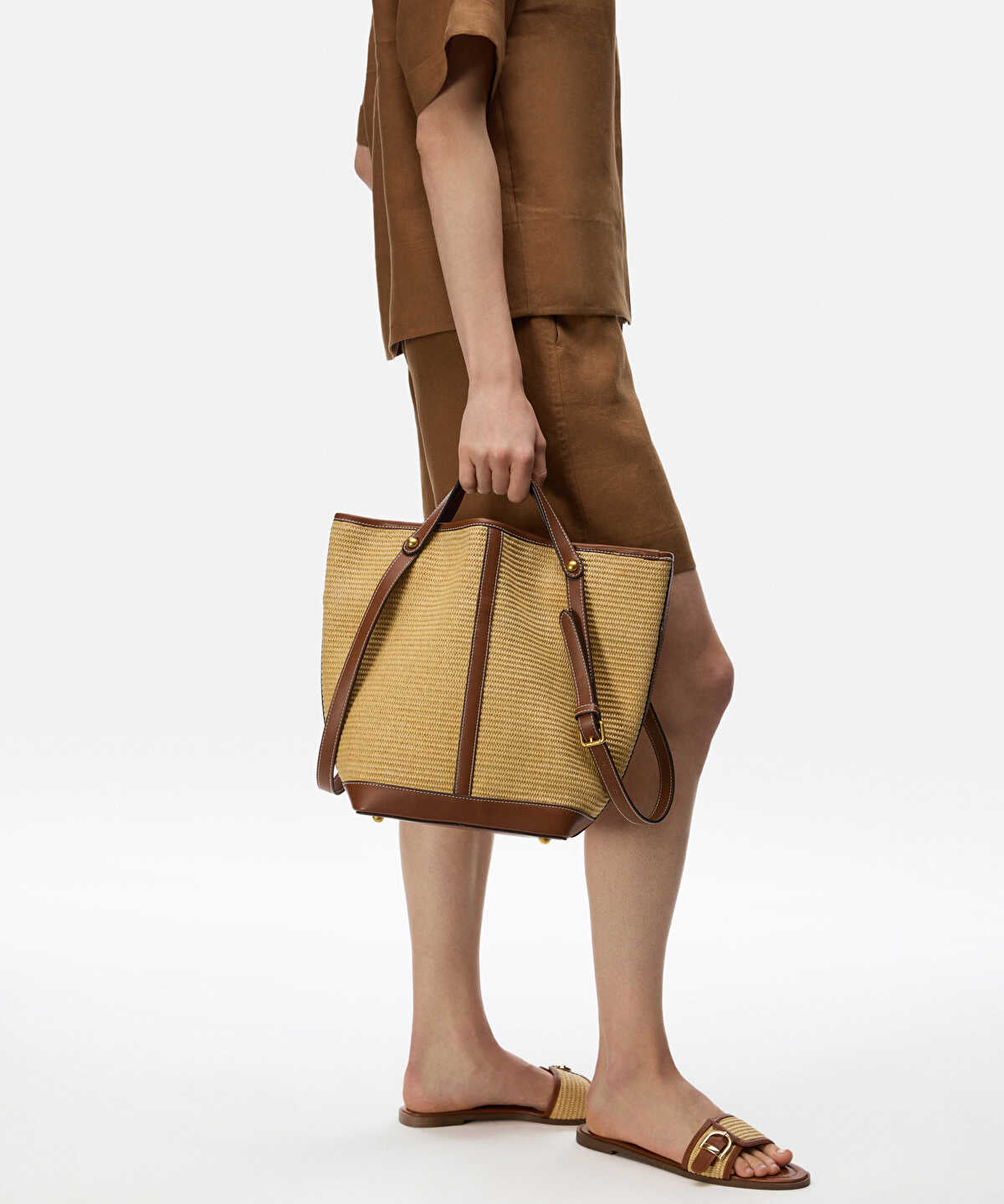 Zoomed Straw Effect Double Strap Bag
