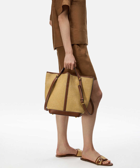 Straw Effect Double Strap Bag