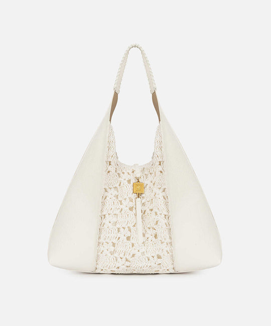 Crochet Panel Leather Effect Bag