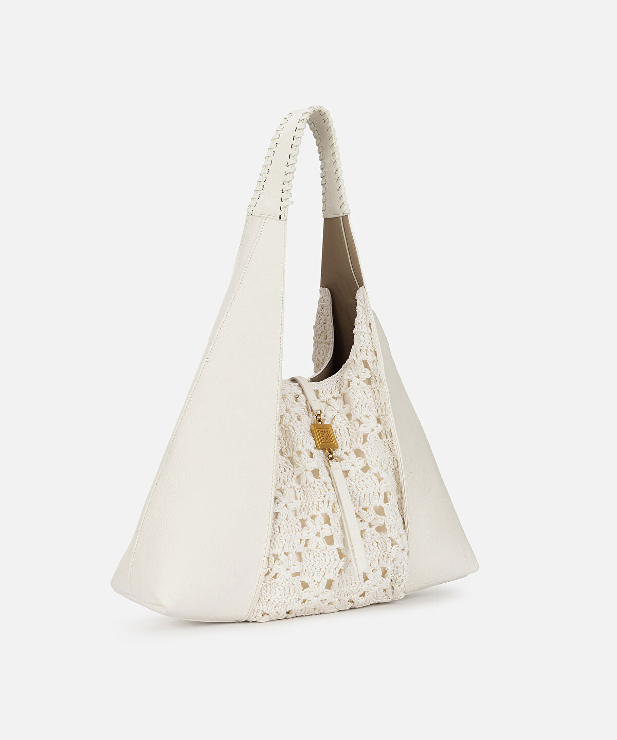 Zoomed Crochet Panel Leather Effect Bag