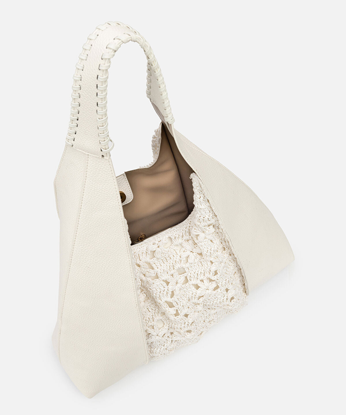Zoomed Crochet Panel Leather Effect Bag