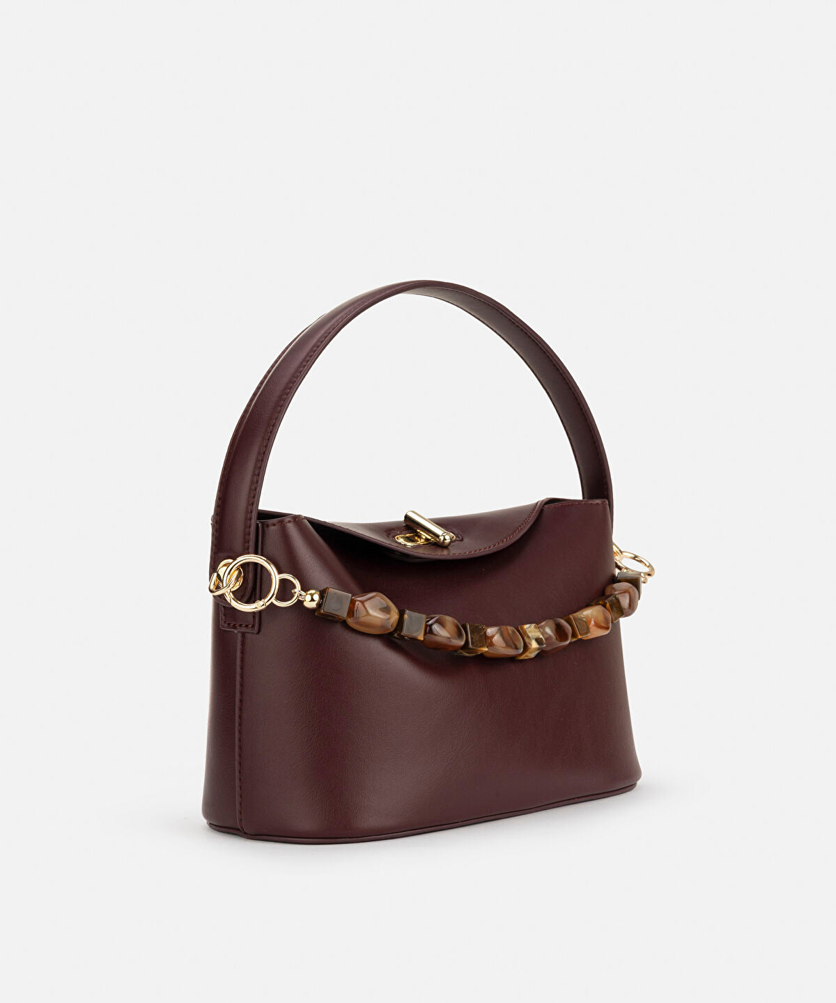 Zoomed Beaded Strap Leather Effect Bag