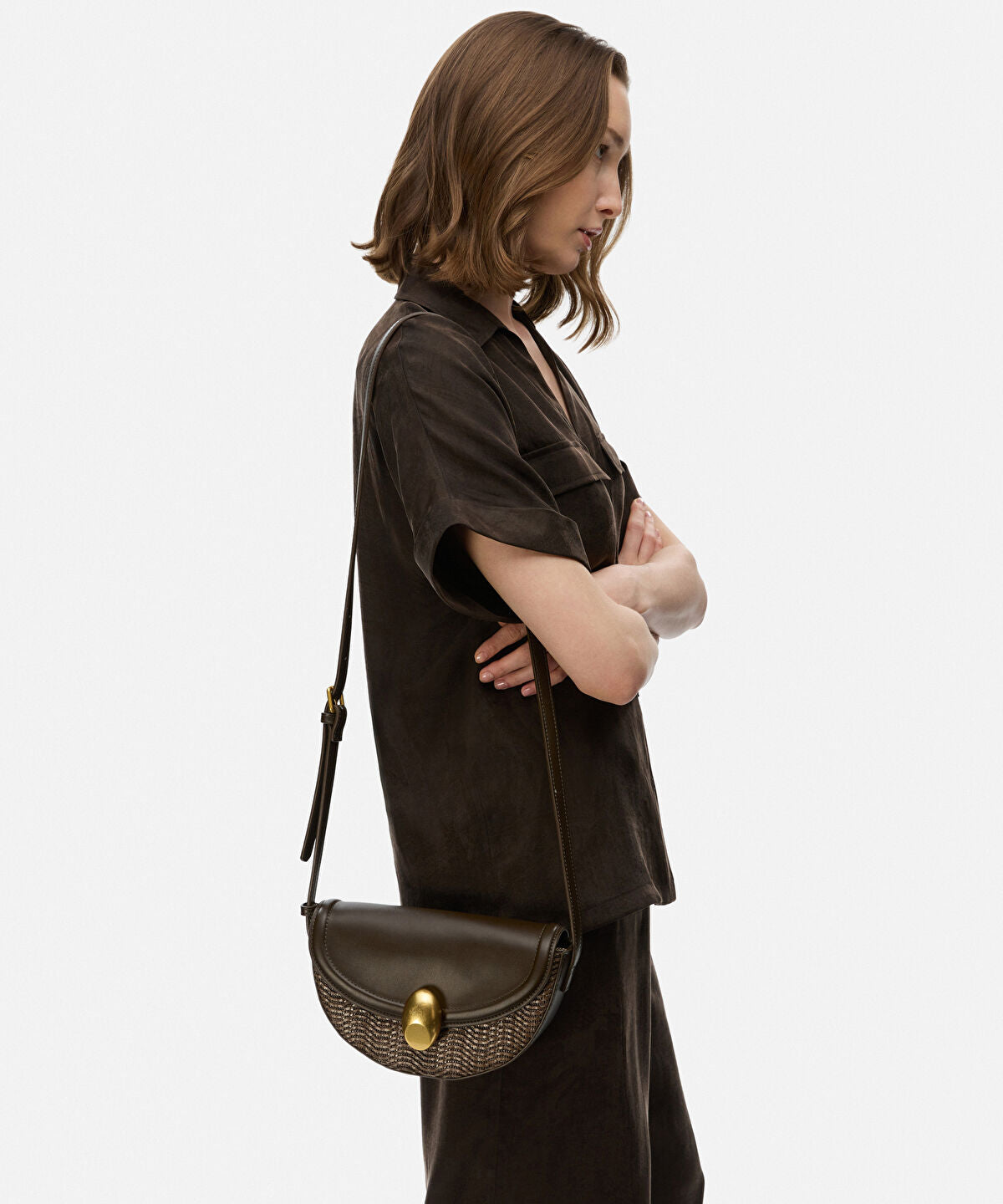 Zoomed Metal Buckle Contrast Texture Bag