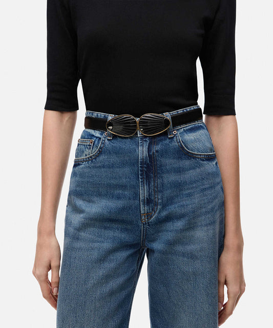 Double-Buckle Leather-Effect Belt