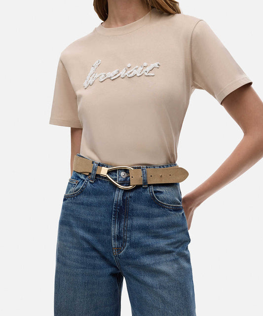 Leather Belt with Metal Buckle