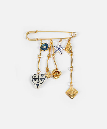 Mixed Charm Safety Pin Brooch