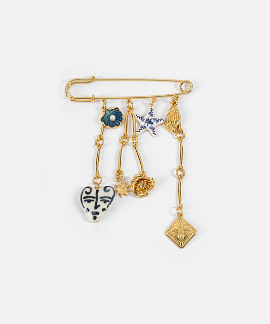 Mixed Charm Safety Pin Brooch