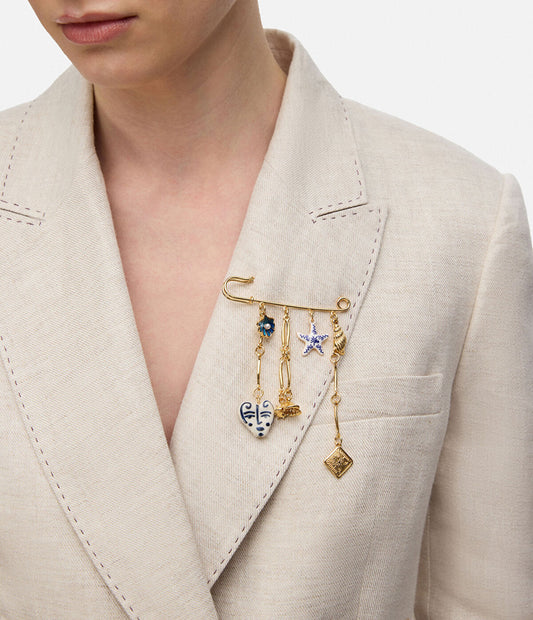 Mixed Charm Safety Pin Brooch