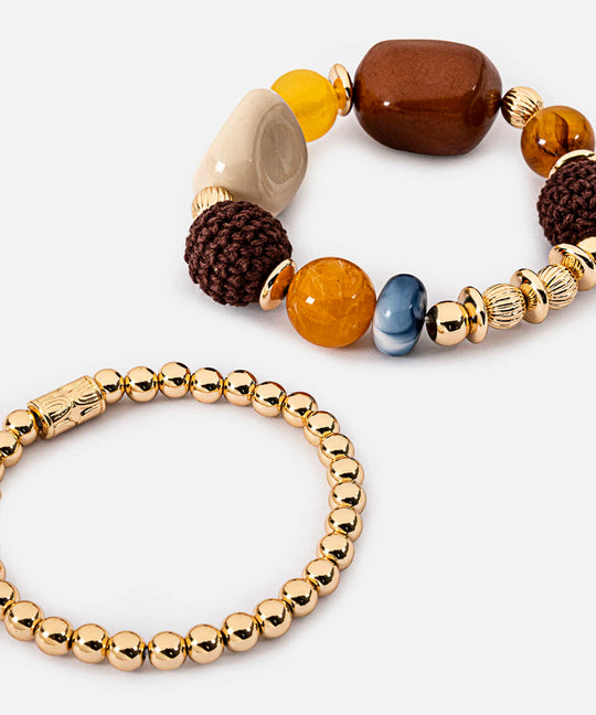 Mixed Stone and Metal Bracelet Set