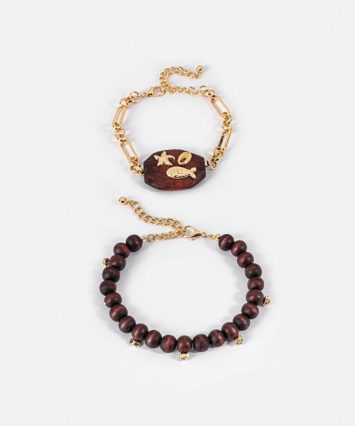 Zoomed Marine Inspired Wood Bead Bracelet Set