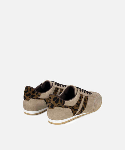 Animal Print Trimmed Leather Sneakers