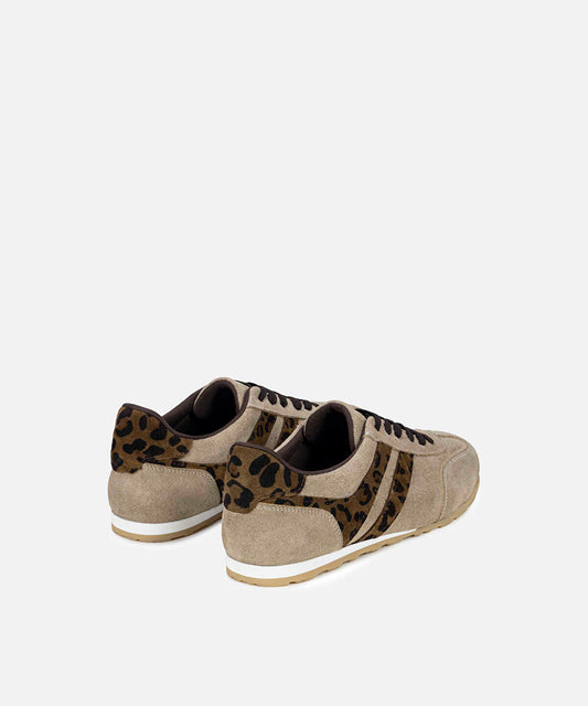 Animal Print Trimmed Leather Sneakers