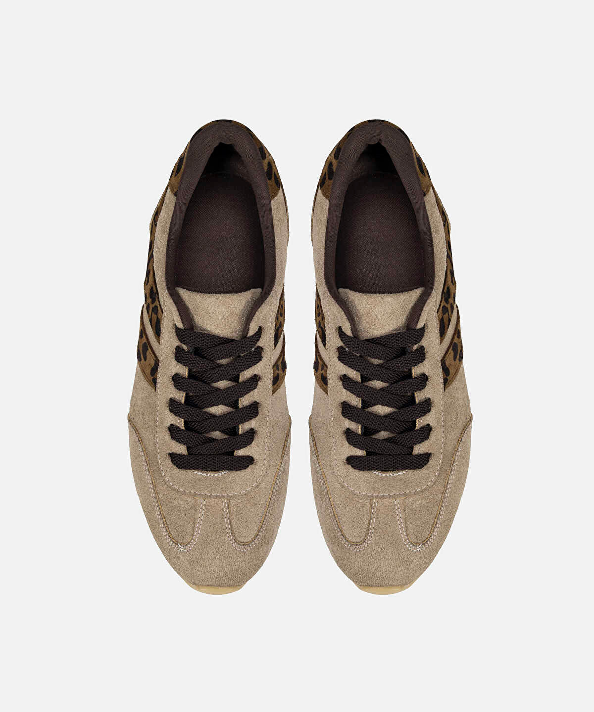 Animal Print Trimmed Leather Sneakers