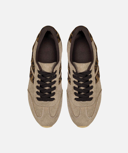 Animal Print Trimmed Leather Sneakers