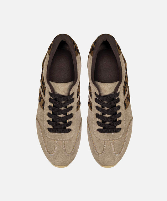 Animal Print Trimmed Leather Sneakers