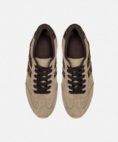 Animal Print Trimmed Leather Sneakers