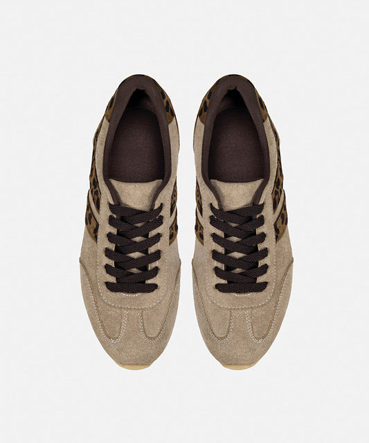 Animal Print Trimmed Leather Sneakers