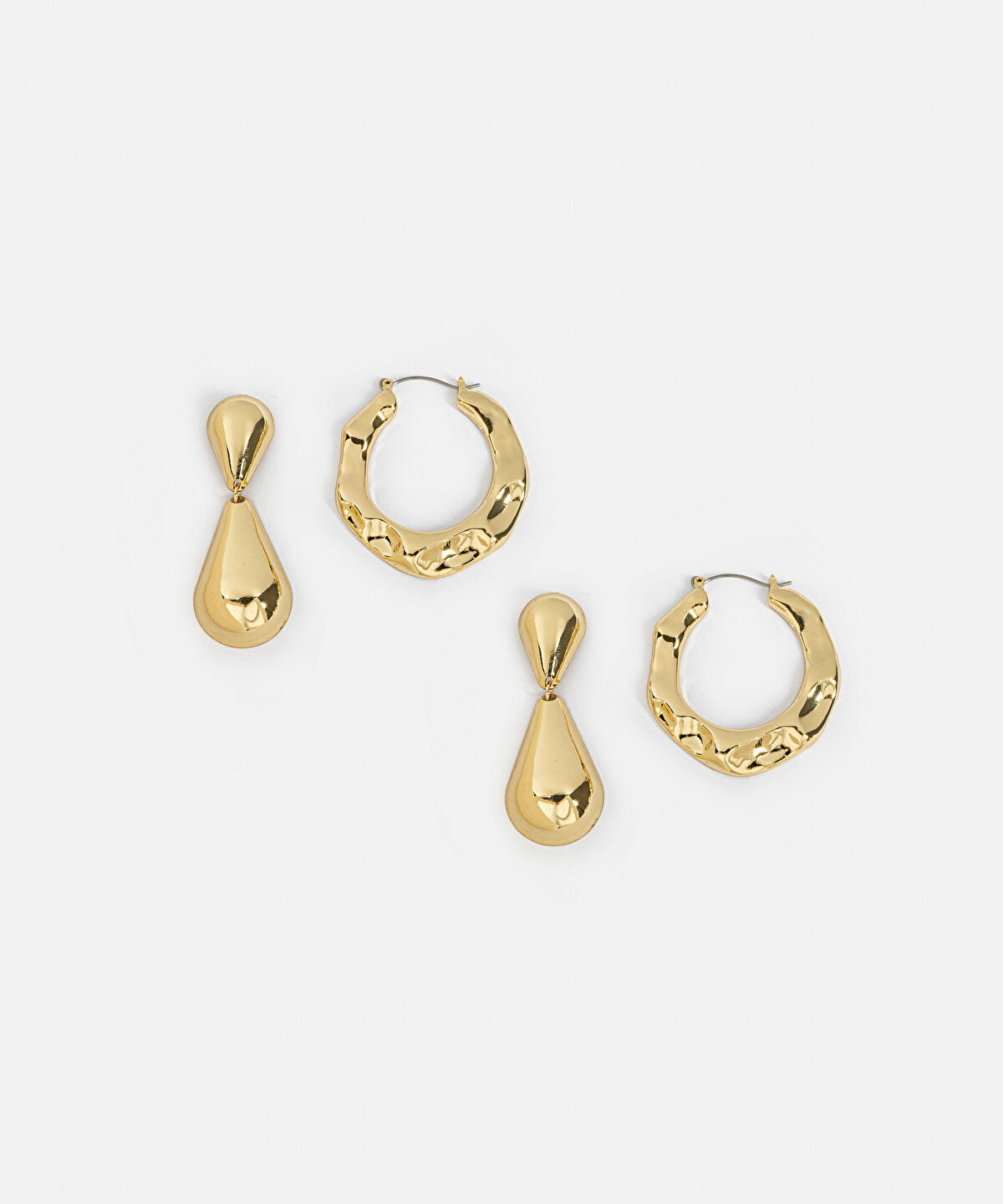 Zoomed Textured Hoop and Drop Earring Set