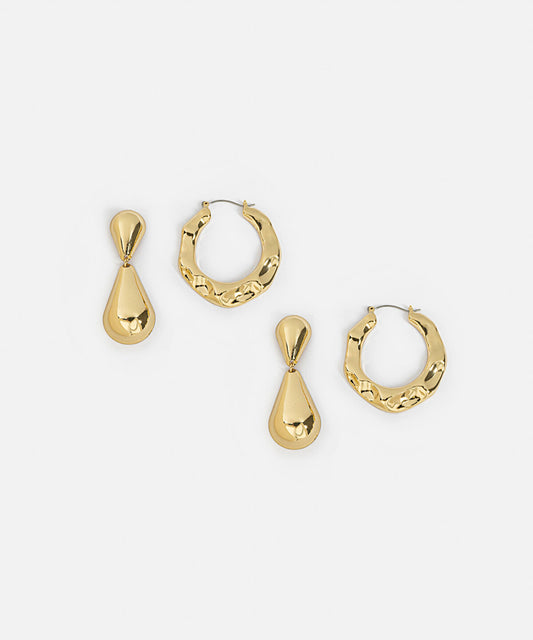 Textured Hoop and Drop Earring Set