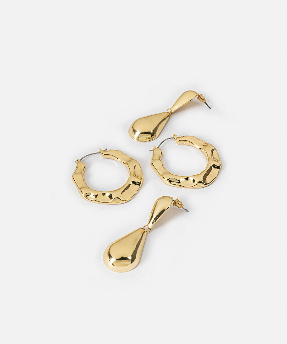 Zoomed Textured Hoop and Drop Earring Set