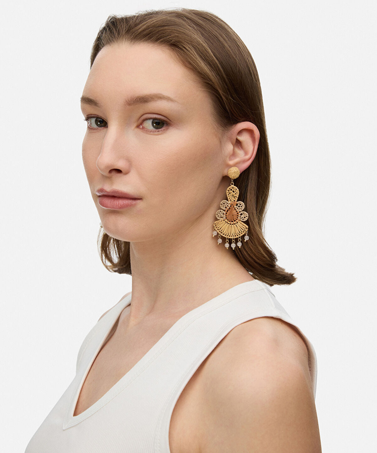 Zoomed Beaded Raffia Dangle Earrings