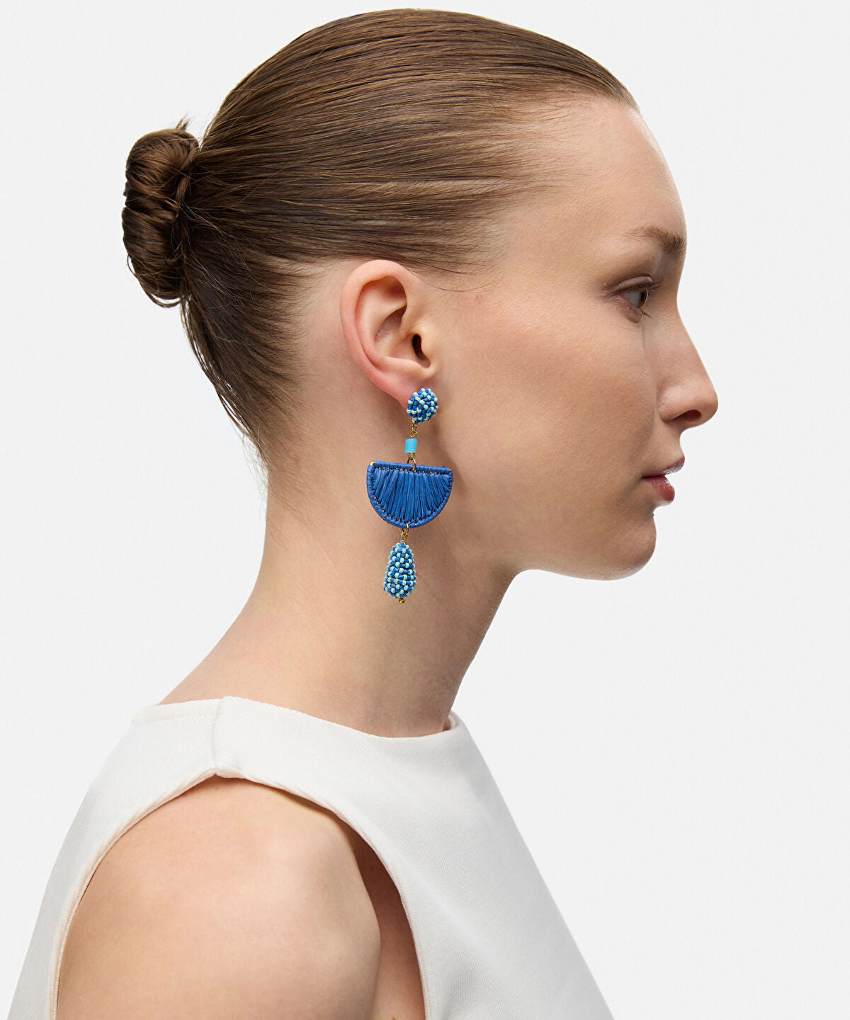 Zoomed Beaded Raffia Accent Earrings