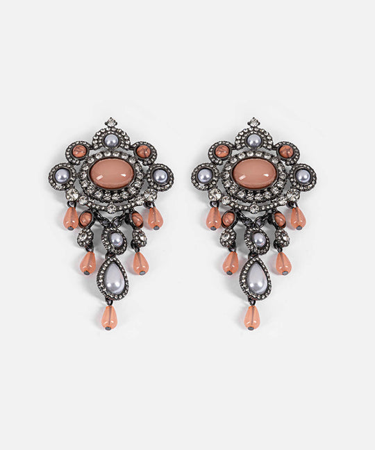 Rhinestone and Faux Pearl Maxi Earrings
