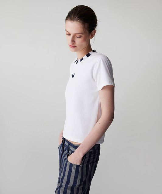 Color-Block Rib Collar T-Shirt