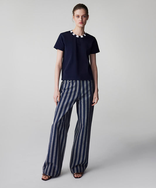 Color-Block Rib Collar T-Shirt