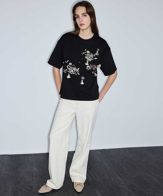 Embroidered Fringed T-Shirt
