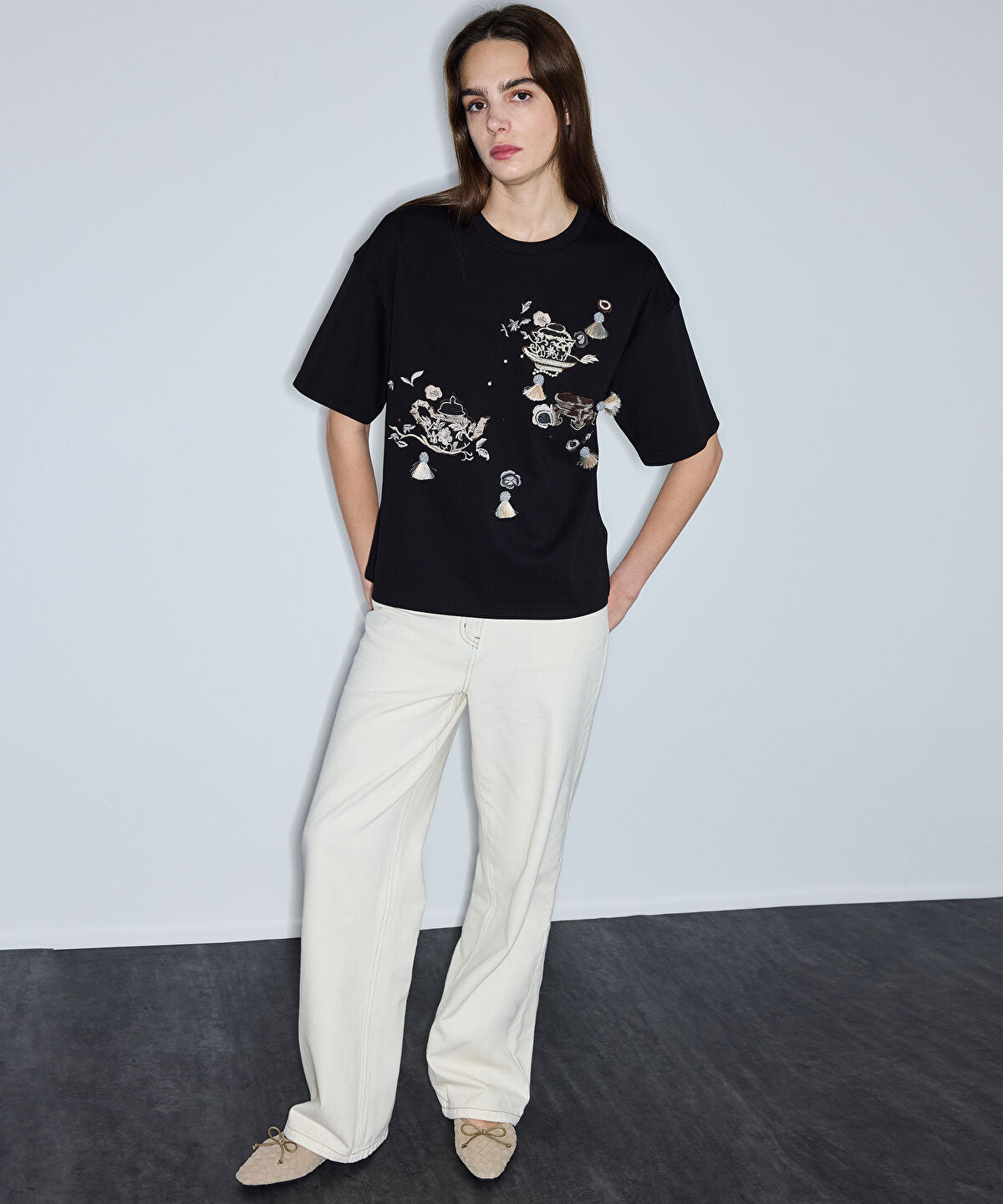 Embroidered Fringed T-Shirt