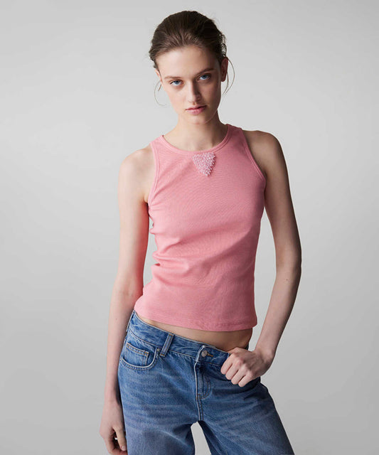 Ribbed T-Shirt with Beads