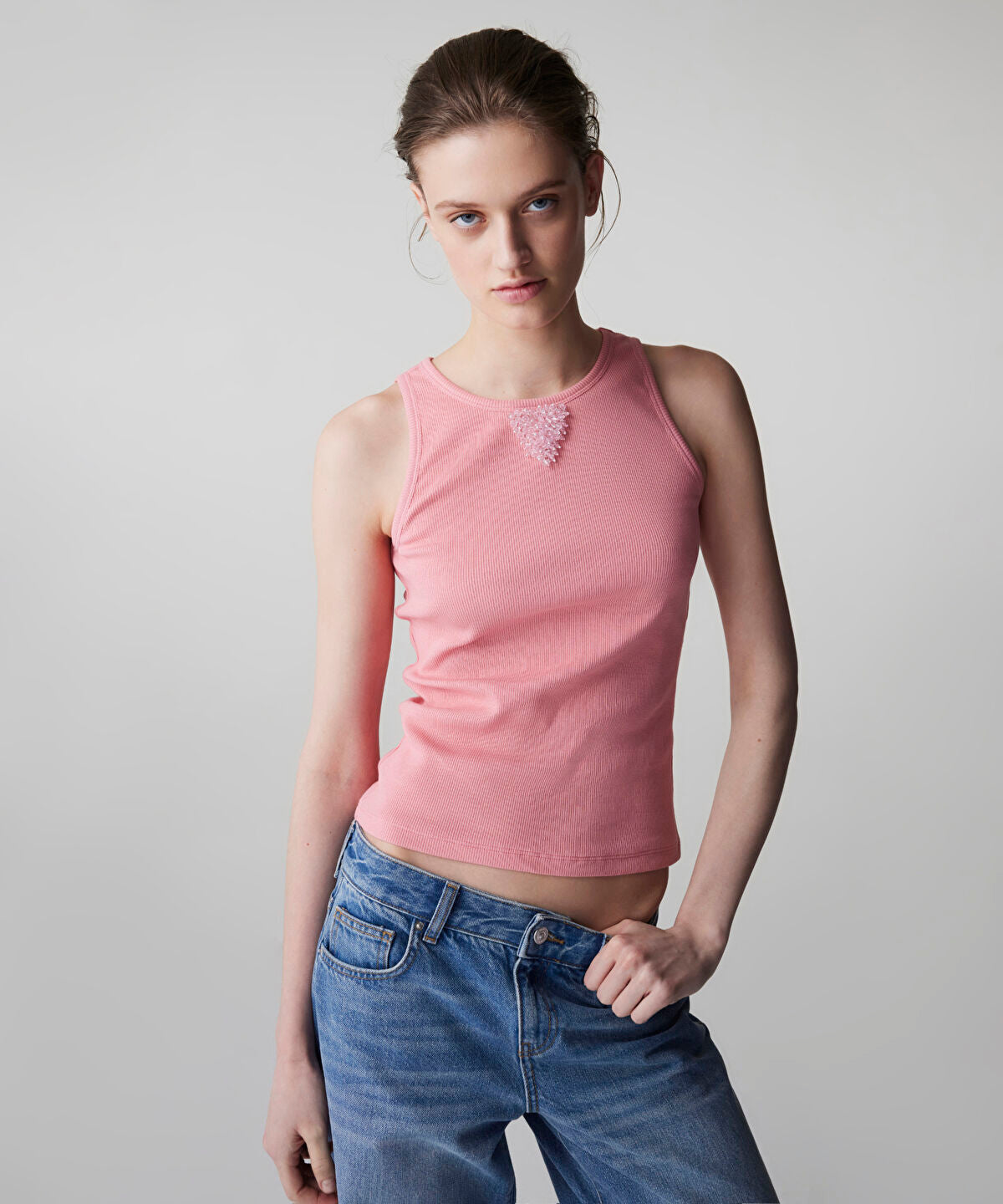 Ribbed T-Shirt with Beads