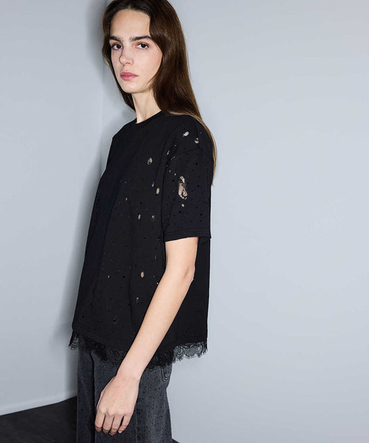Distressed-Effect Mixed T-Shirt