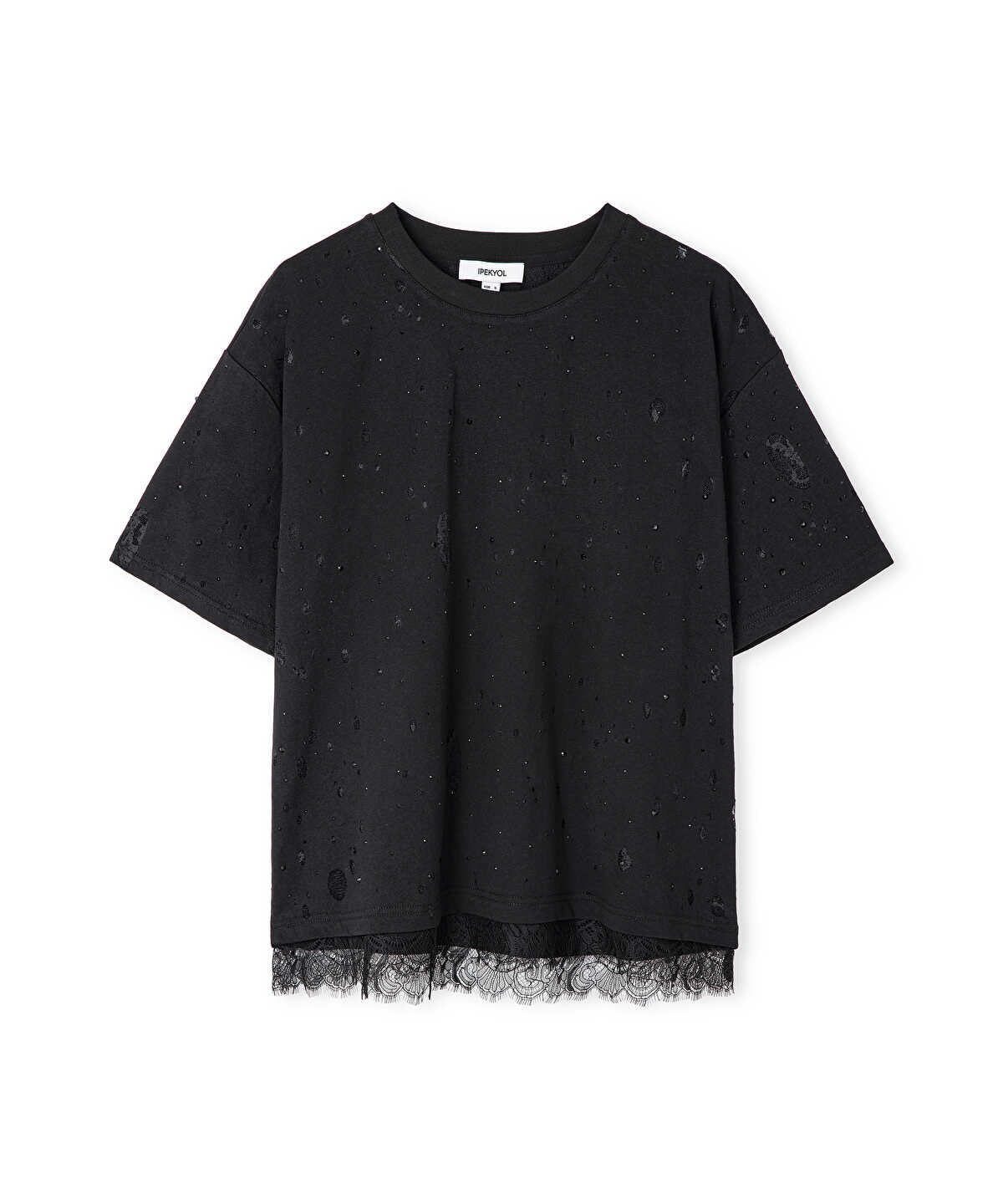 Zoomed Distressed-Effect Mixed T-Shirt