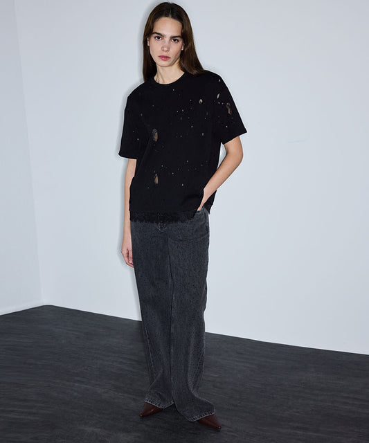 Distressed-Effect Mixed T-Shirt