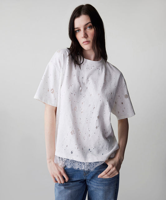 Distressed-Effect Mixed T-Shirt