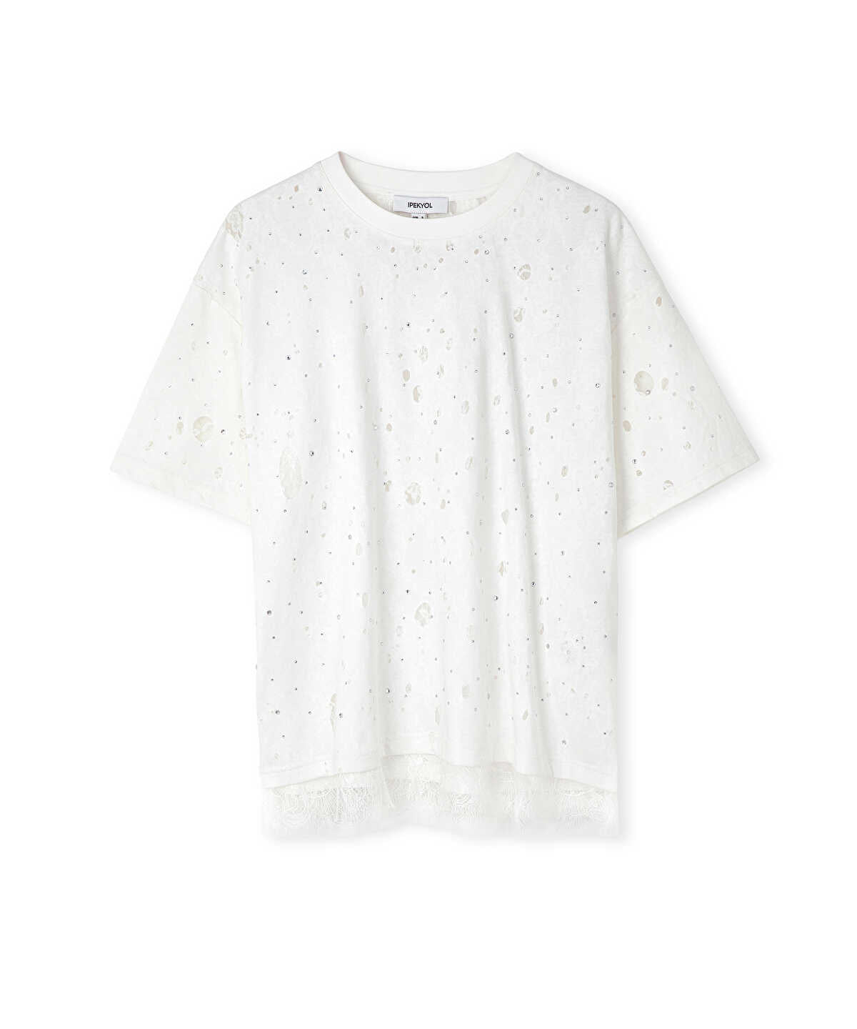 Zoomed Distressed-Effect Mixed T-Shirt